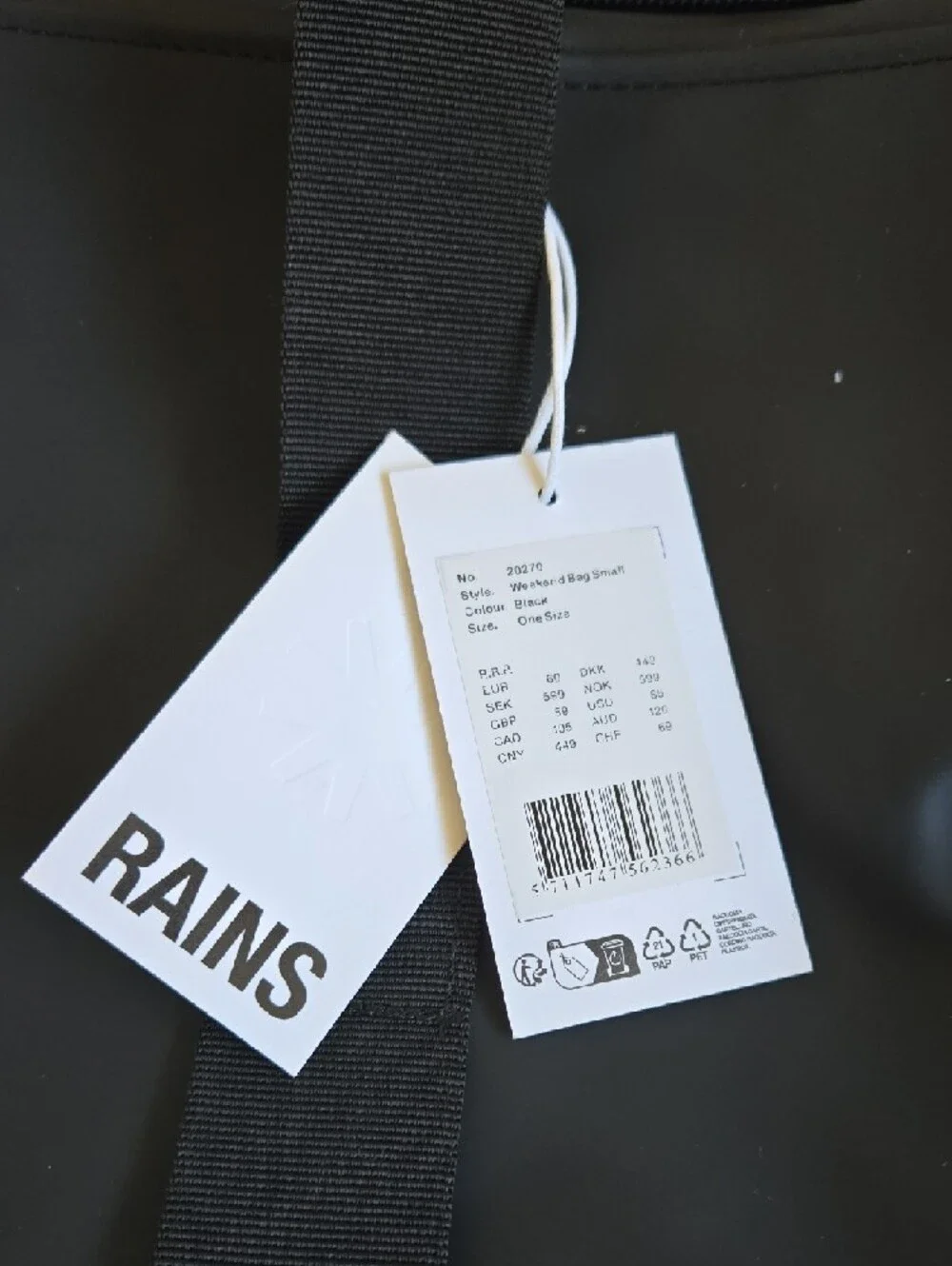 Rains Black Waterproof Small Weekend Bag
